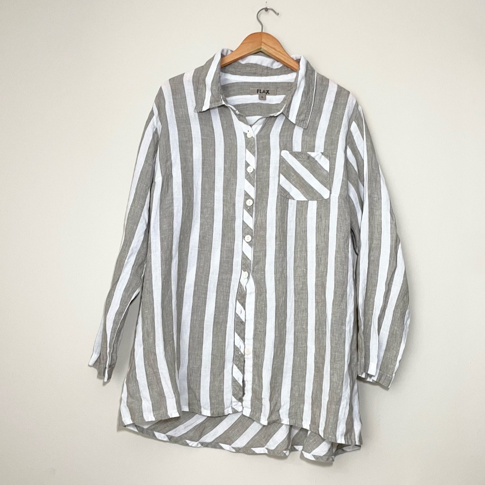 Flax Bias Back Shirt Striped Linen